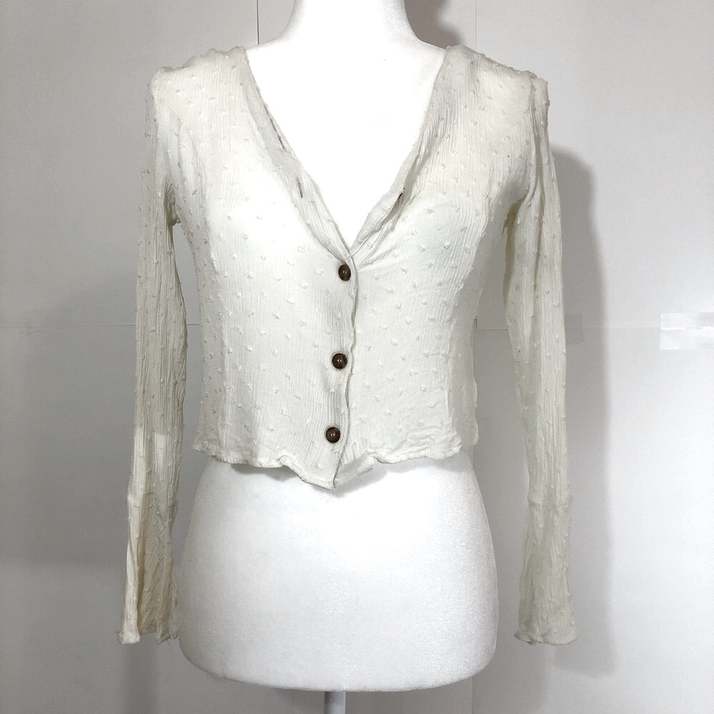 Long sleeve button up crop top | flare sleeves